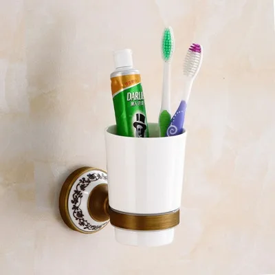 Cup Holder Античные аксессуары для ванной комнаты, латунный держатель для туалетной бумаги, держатель для полотенец, кольцо, настенный набор для ванной - Цвет: Cup Holder