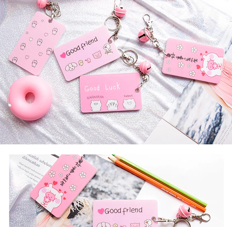 Coloffice Pink Girl Heart Series Card Holder Students Bus Card Protective Sleevel Cute Cartoon Stationery School Supplies 1PC