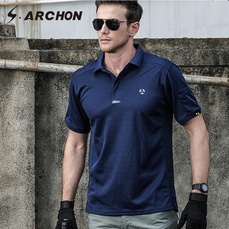 

S.ARCHON Summer Quick Dry Military Polo Shirt Men Cotton Breathable Army Tactical Polo Shirt Man Casual Print Short Sleeve Polos