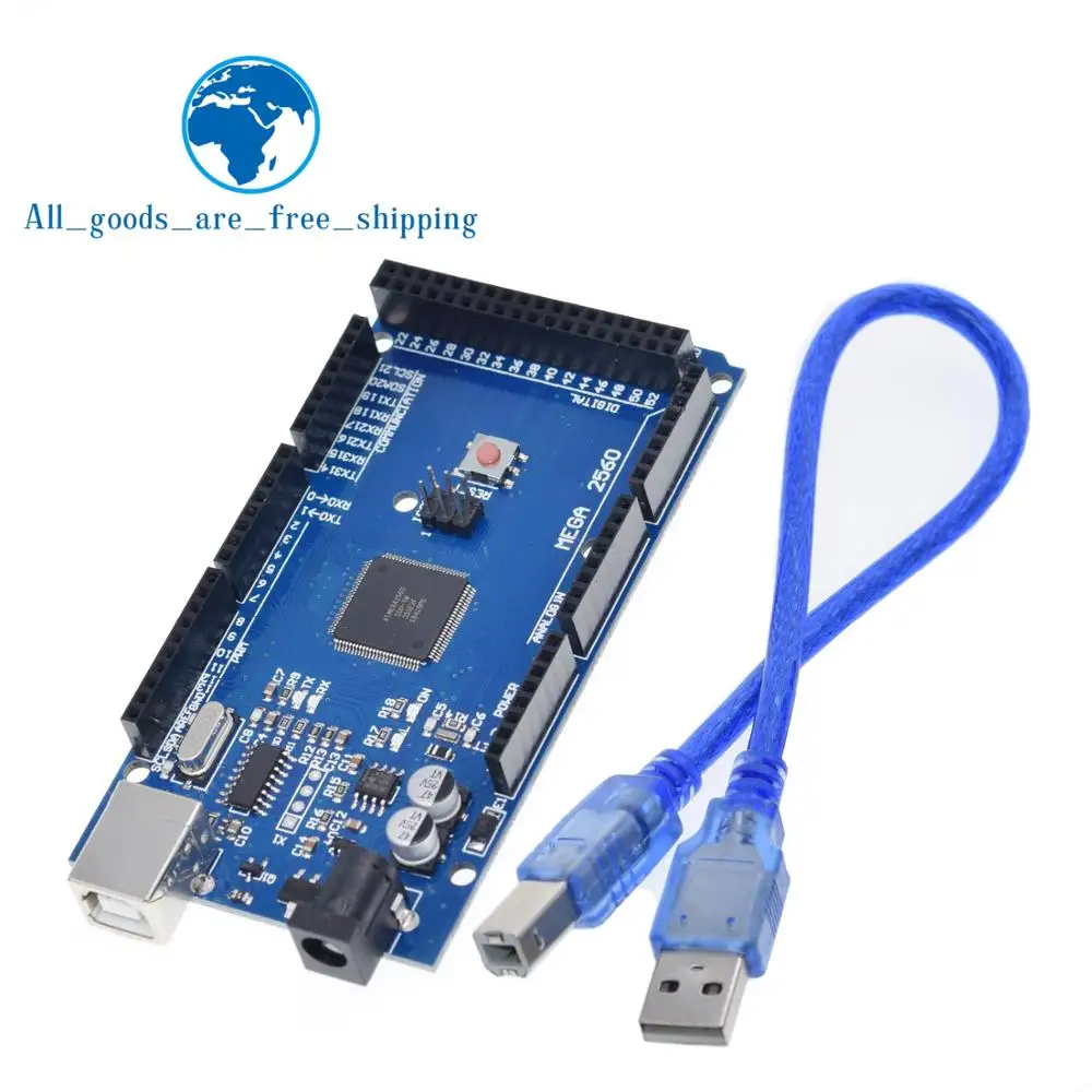 Плата TZT Mega 2560 R3 Mega2560 REV3 (ATmega2560 16AU CH340G) на USB кабеле совместимом с arduino [с линией]|mega2560