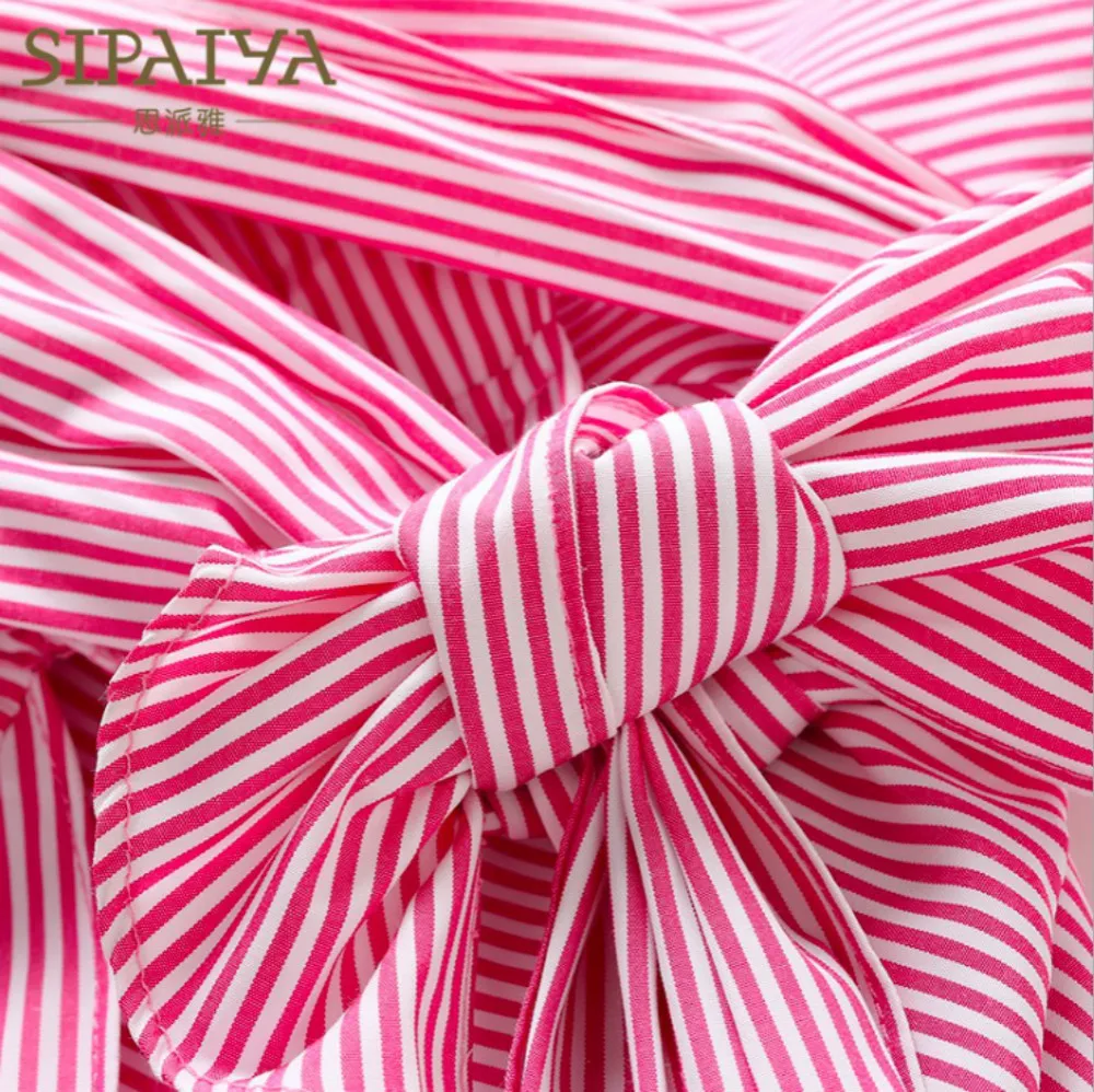 Женское вечернее платье в полоску розовое или синее свободное средней длины с