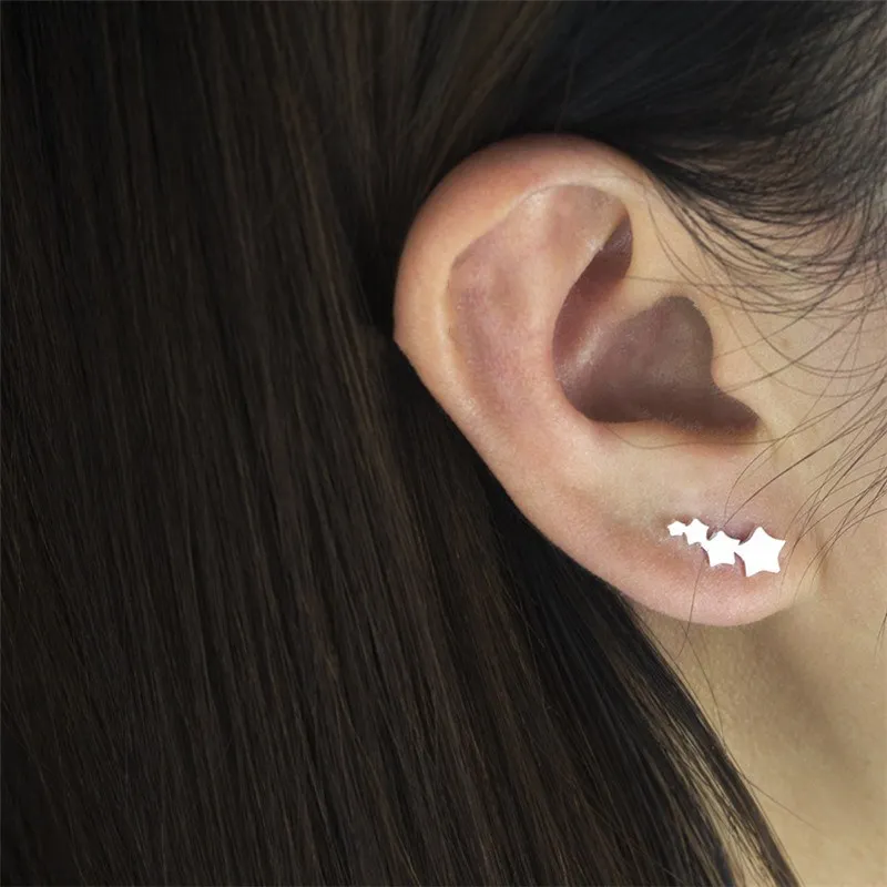 

10Pair Wholesale Retro Five-pointed Tiny 3 Star Stud Earrings Gold Color Stainless Steel Body Jewelry For Women Aros Brinco