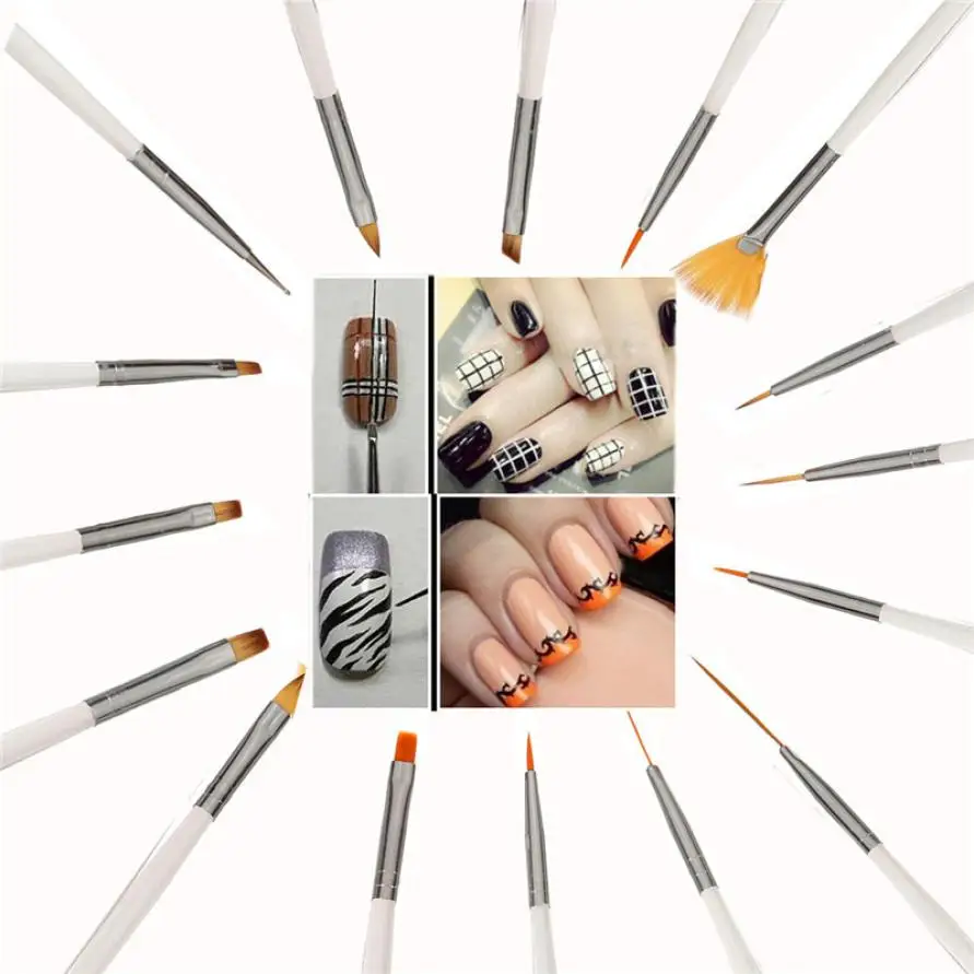 16 шт. Nail Кисти Набор лак для ногтей гель искусство Краски дизайн ручки Инструменты Кисти для макияжа Y505