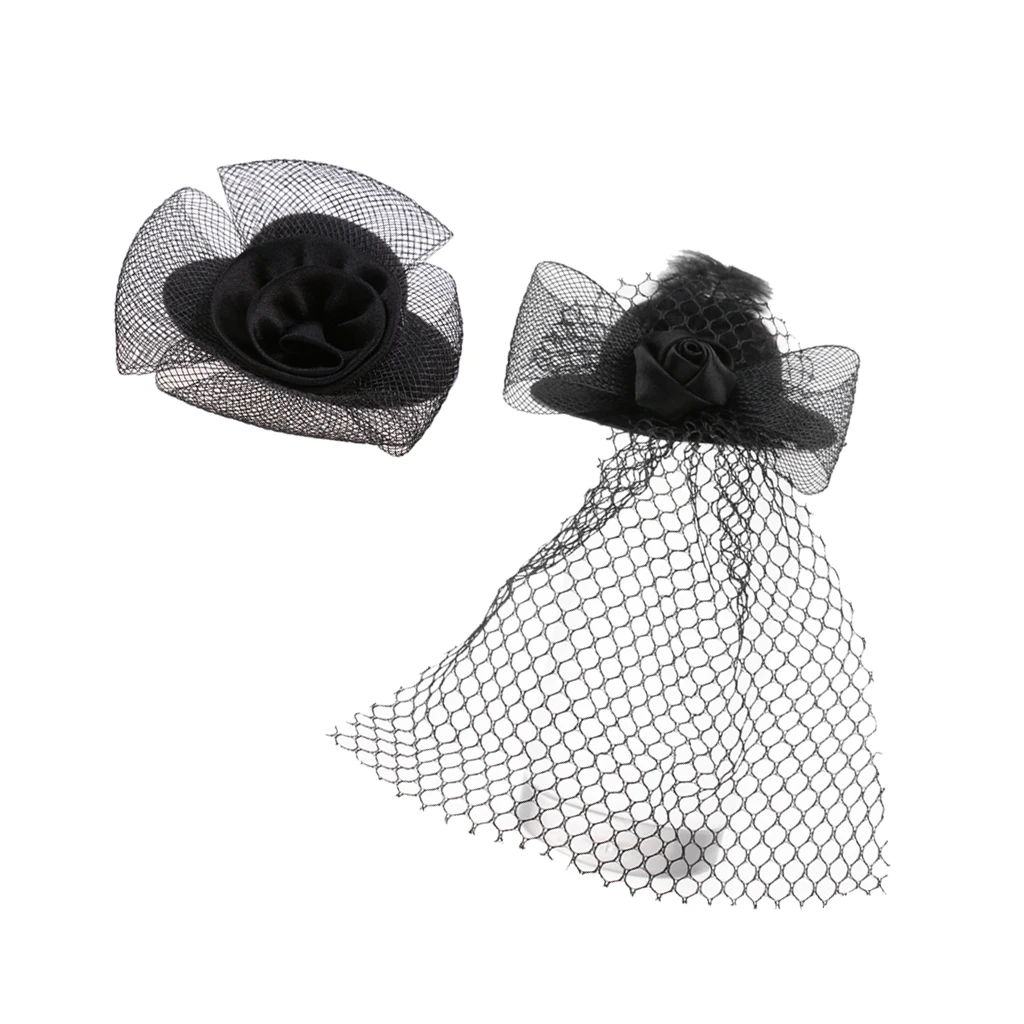 

2Pcs Fashion New Lady Vintage Bowler Doll Hat Cap for 28-30cm Doll Clothes Accs Black