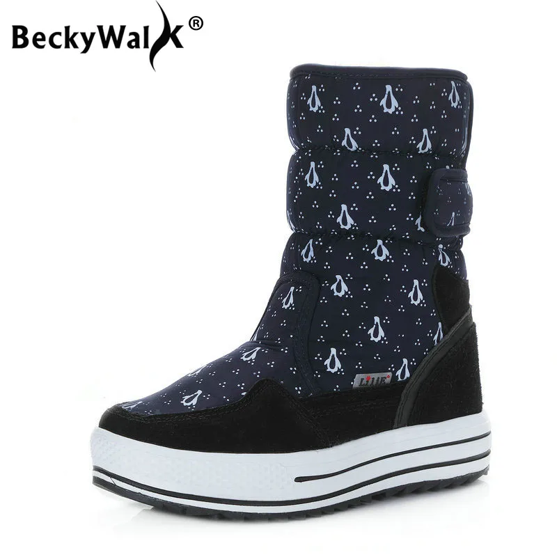 Новые женские сапоги BeckyWalk с принтом пингвина зимняя обувь теплые на толстом меху