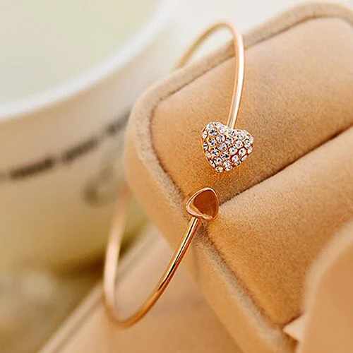 Горячие Для женщин кристалл сердце любовь рука манжеты открыть jewelry браслет