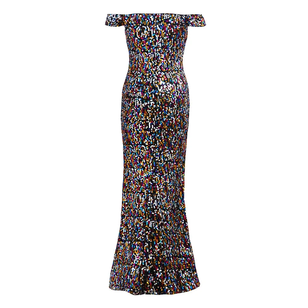 С плеча Русалка летнее богемное пляжное платье с блестками женские платья Макси
