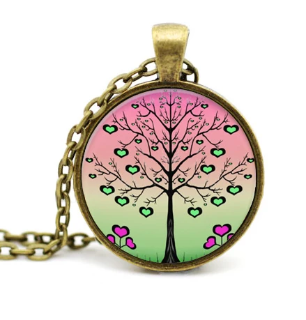 Whimsical Heart Tree Art Pendant,Silver 