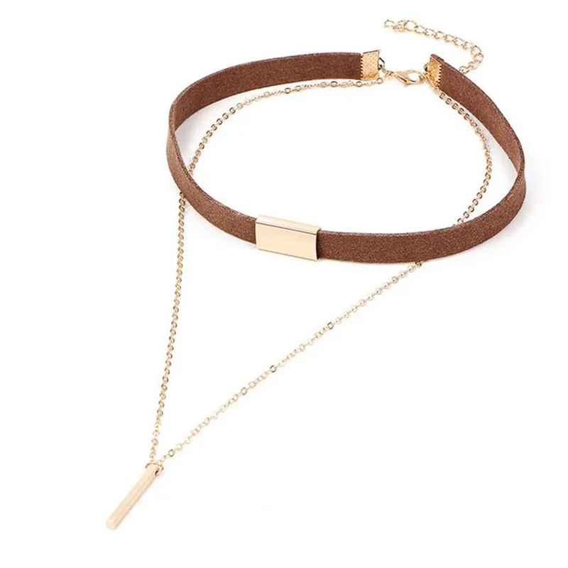 [JIMORE] 2017 Два Слоя PU Leather Choker Модные Сплава Кулон Черный Чокеры Ожерелья для Женщин