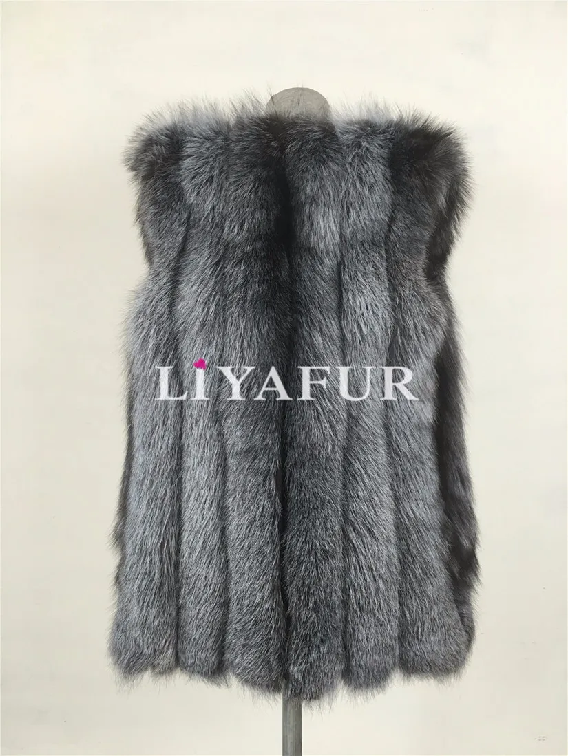 LIYAFUR Для женщин натуральная полным ходом натурального Меха чернобурки длинные модное платье без рукавов жилет для Для женщин