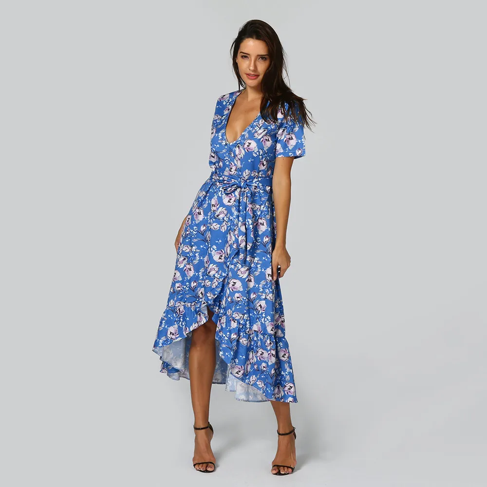 Vestidos de playa 2019 Для женщин с летним принтом длинное Вечеринка платье пляжное