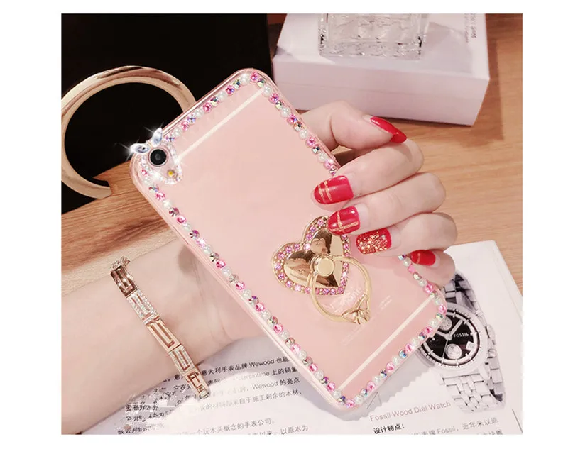 Bling Diamond Ring Stand TPU Cases For Xiaomi Redmi 5 6 4X 5A 6A 8A Note 4 7 8 Pro Luxury Pearl Rhinestone Phone Case |