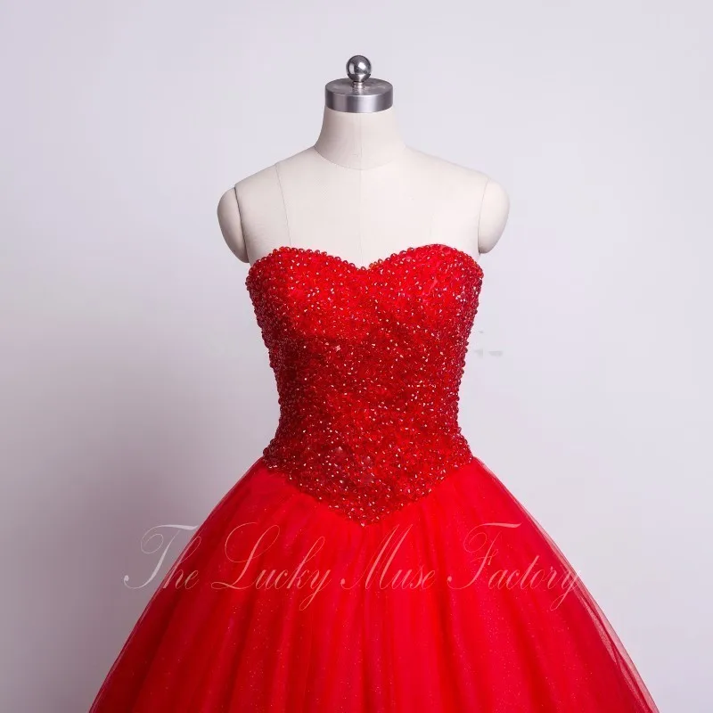 Блестящее красное Пышное Платье с бисером бальные платья из тюля для девочек 16