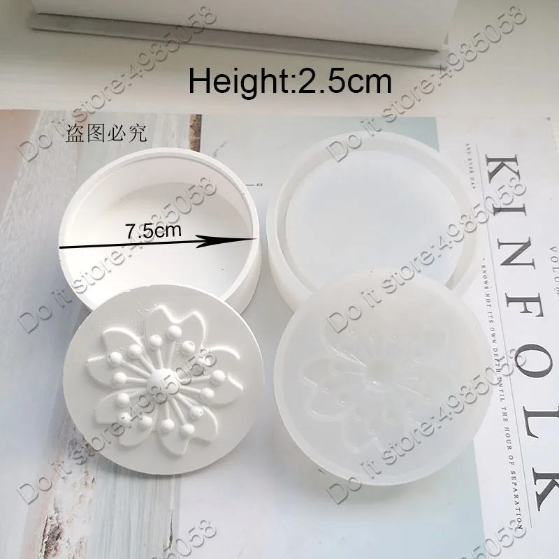 Round Jewelry Box Plaster Gypsum Silicone Mold Sakura Flower Storage Box Concrete Molds Cement Clay Craft Mould