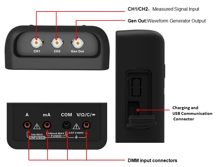 Hantek 3в1 цифровой осциллограф+ генератор сигналов+ мультиметр портативный USB 2 канала 40 МГц 70 МГц ЖК-дисплей тестовый метр инструменты