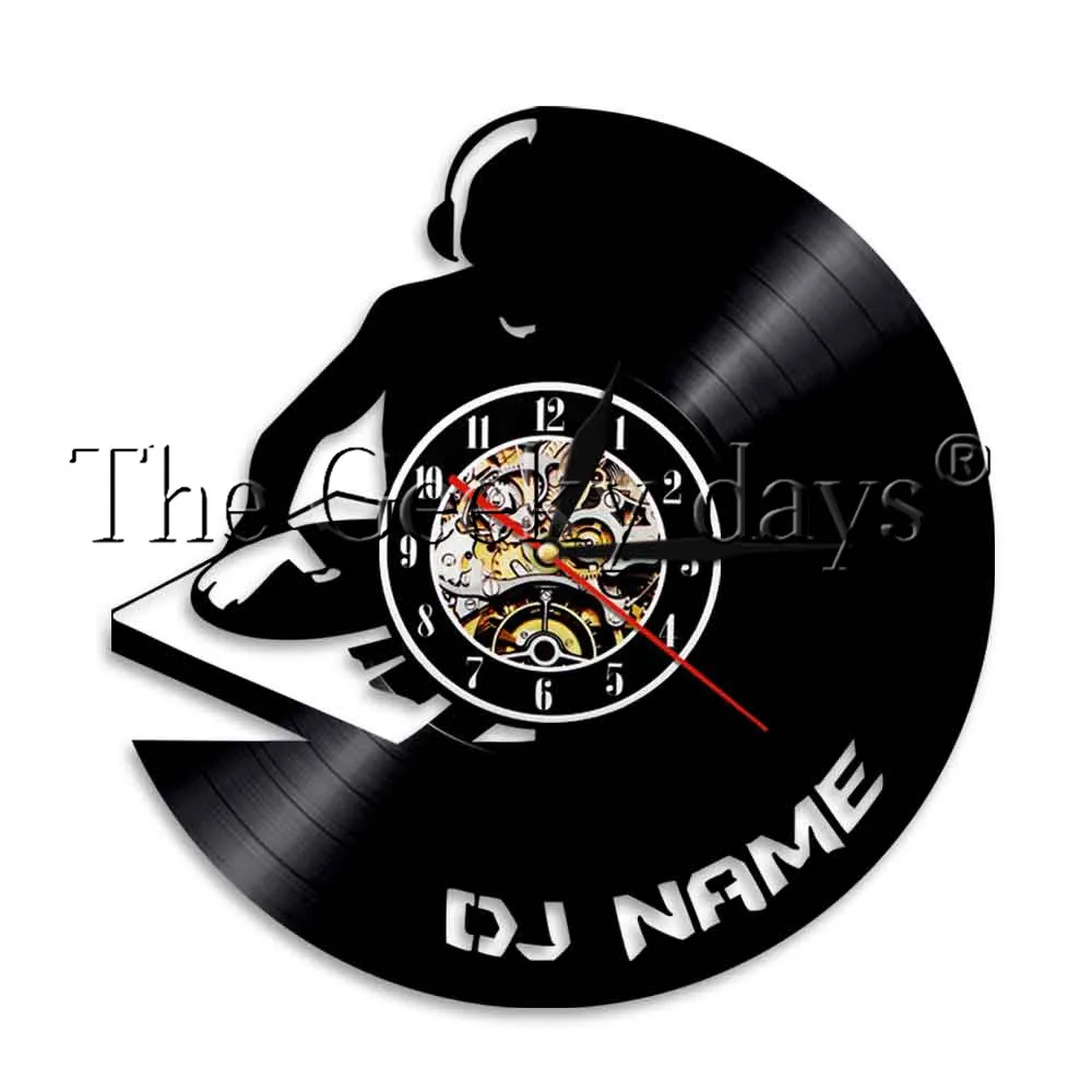 1 шт., DJ, персонализированное имя, Виниловая пластинка, настенные часы, современный светильник, настенные часы, светодиодный ночник, рок-н-ролл для диджея, подарок