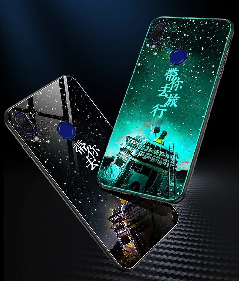 Чехол для Xiaomi Redmi Note 7 8 Pro, чехол из закаленного стекла, светящийся противоударный роскошный стеклянный чехол для Xiaomi Redmi Note 8 7, чехол