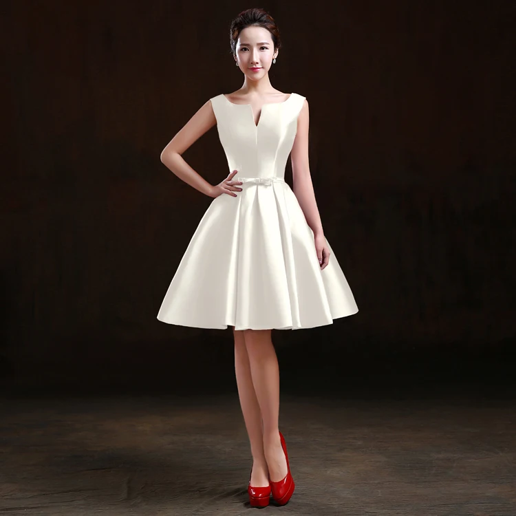 Robe De Soiree SSYFashion простой сатин без рукавов ТРАПЕЦИЕВИДНОЕ короткое коктейльное платье для невесты на заказ плюс размер Формальные платья - Цвет: Шампанское