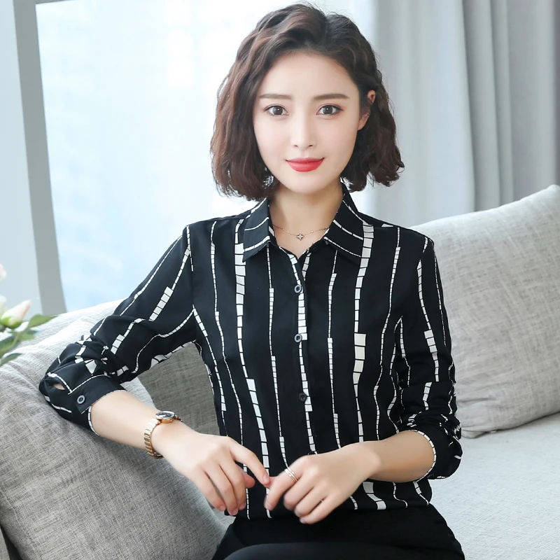 Женские топы и блузки шелковая блузка рубашка с длинными рукавами атласная Feminino