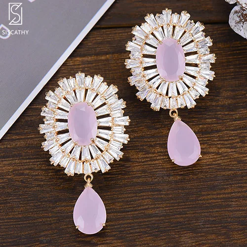 Pink Siscathy модные AAA кубический цирконий шпильки корейские серьги для женщин Шарм Свадебная вечеринка ювелирные изделия хрустальные серьги подарок для девочек - Окраска металла: Pink