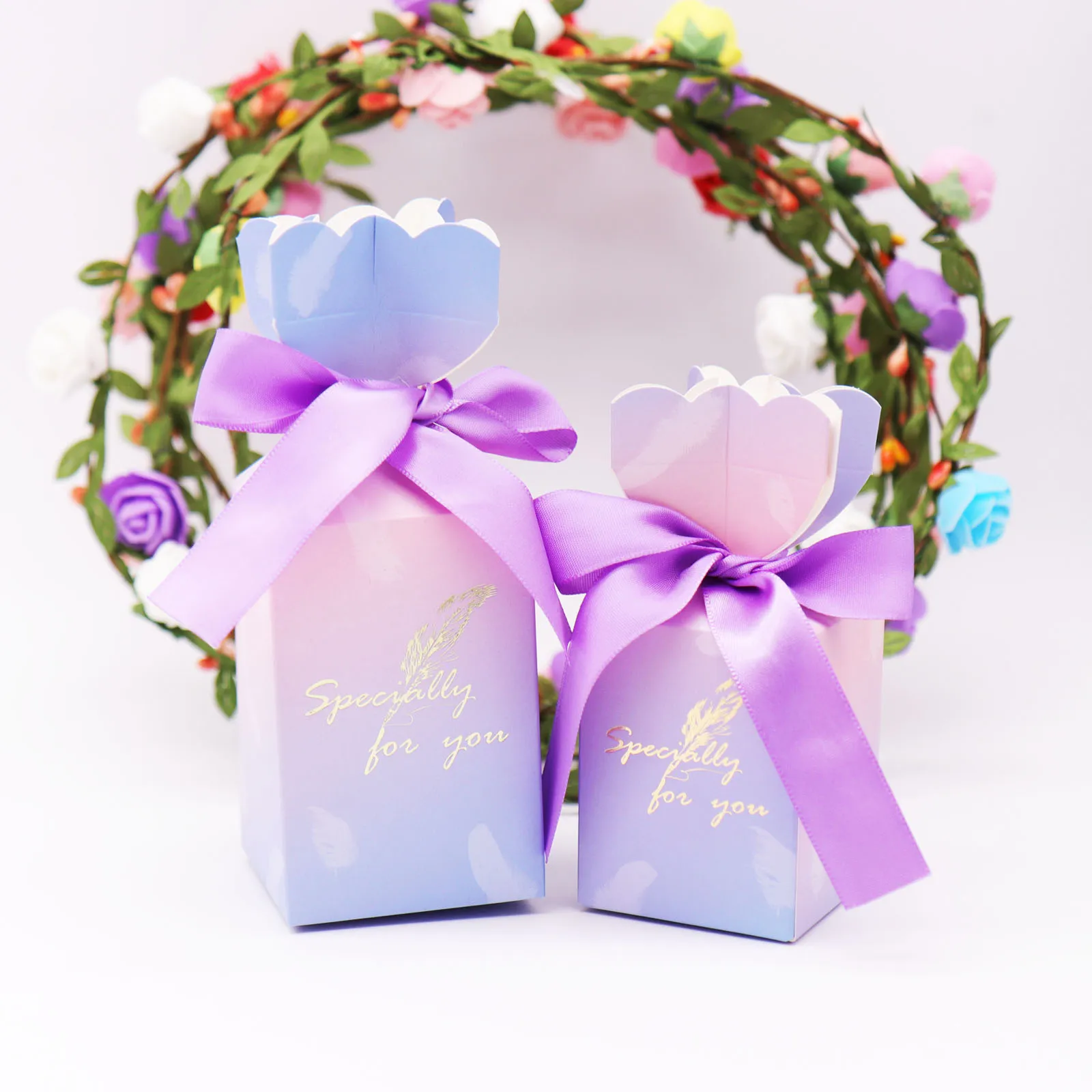 10 шт бумага Фламинго коробка для конфет с цветами лентой Ваза Стиль Подарочная DIY