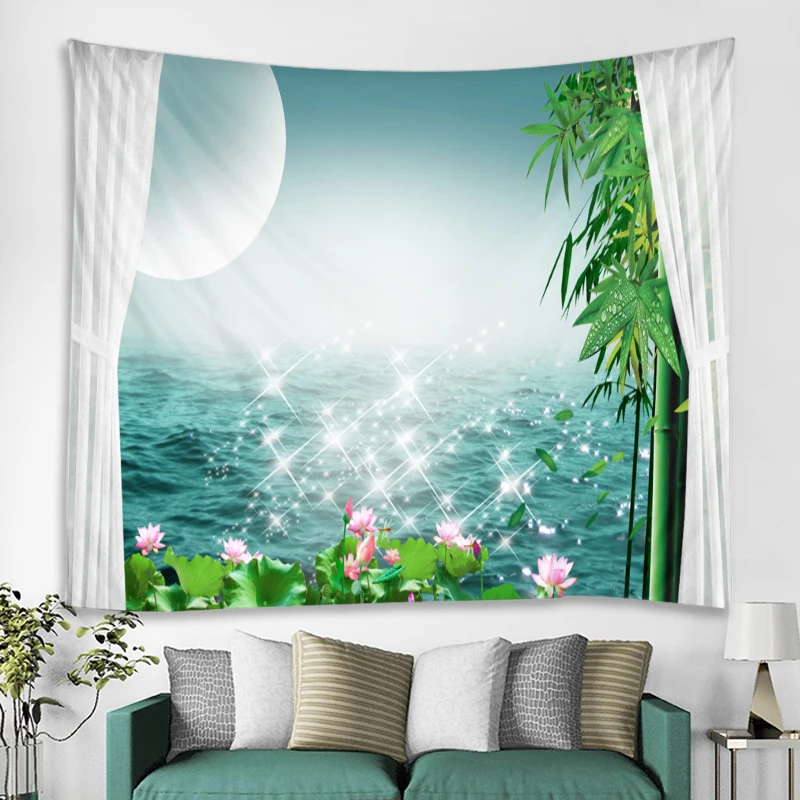 Фон для фотосъемки с изображением водяных цветов на стену гобелен в стиле бохо