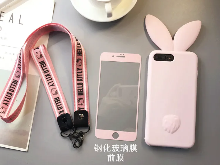 3 шт. для iphone 8 plus 3D чехлы телефонов с заячьими ушками + розовый экран из