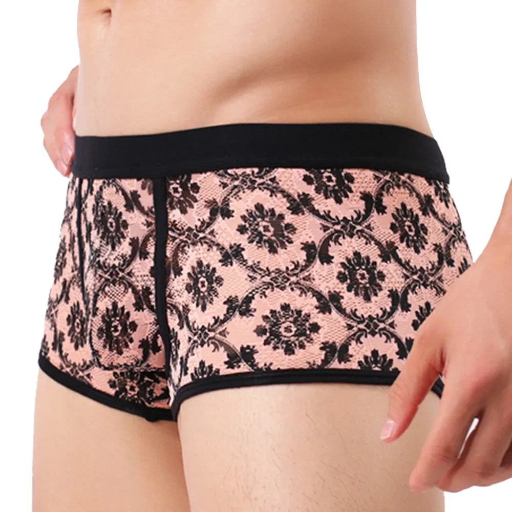 Сексуальное нижнее белье для мужчин кружевное трусики боксеры шорты с выпуклой