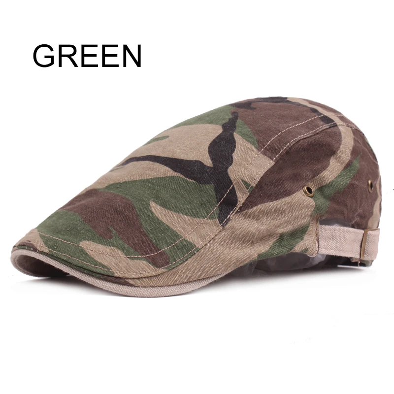 GREEN Fashion Summer Beret Caps For Men Women Camouflage Visors Sun Hat Army Flat Caps Adjustable Berets Casquette Cotton Boina Caps - Цвет: GREEN