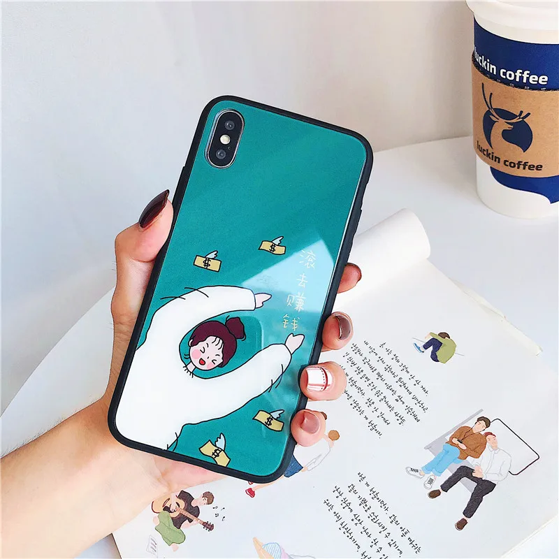 Go to make money чехол из закаленного стекла для iPhone XR XS MAX X 6 6s 7 8 Plus ожидая в линии