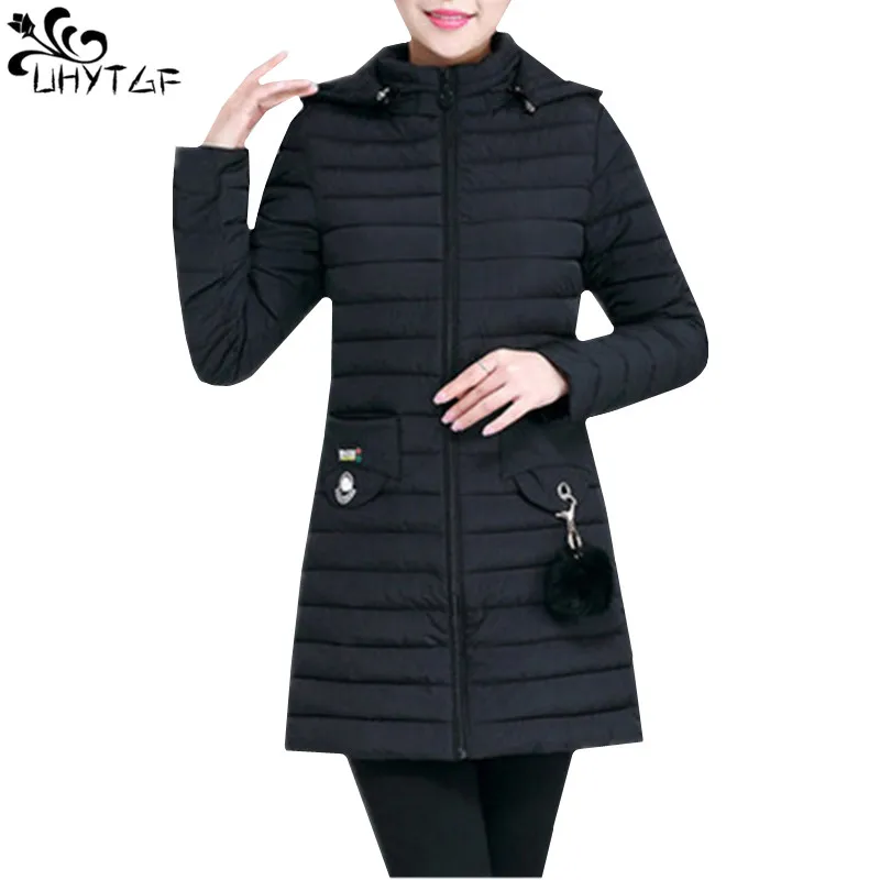 UHYTGF Winter Jacket Women Korean Hooded Down Cotton Top Coats Loose 6XL Plus Size Parker Female Warm Casual Long Outerwear 411 | Женская