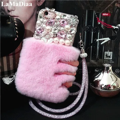 Роскошный блестящий бриллиантовый жемчужный пушистый мягкий чехол из