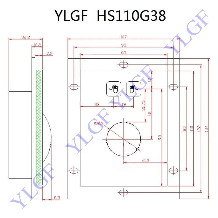 Трекбол мышь YLGF HS110G38 U USB интерфейс Встроенная промышленная водонепроницаемая