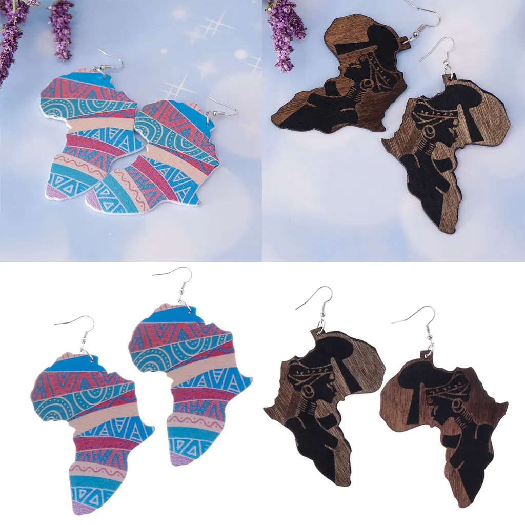 Винтажные деревянные этнические племени 2 пары Африканская Карта женские
