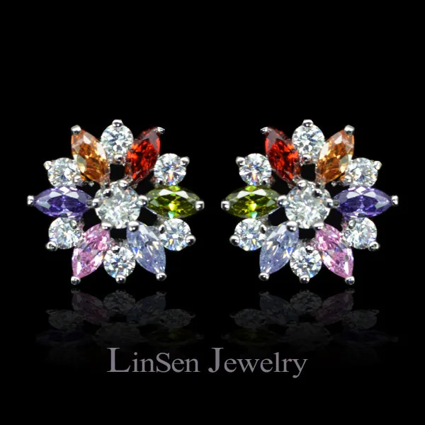 Новое поступление Разноцветные серьги-гвоздики с цветком из циркония модные