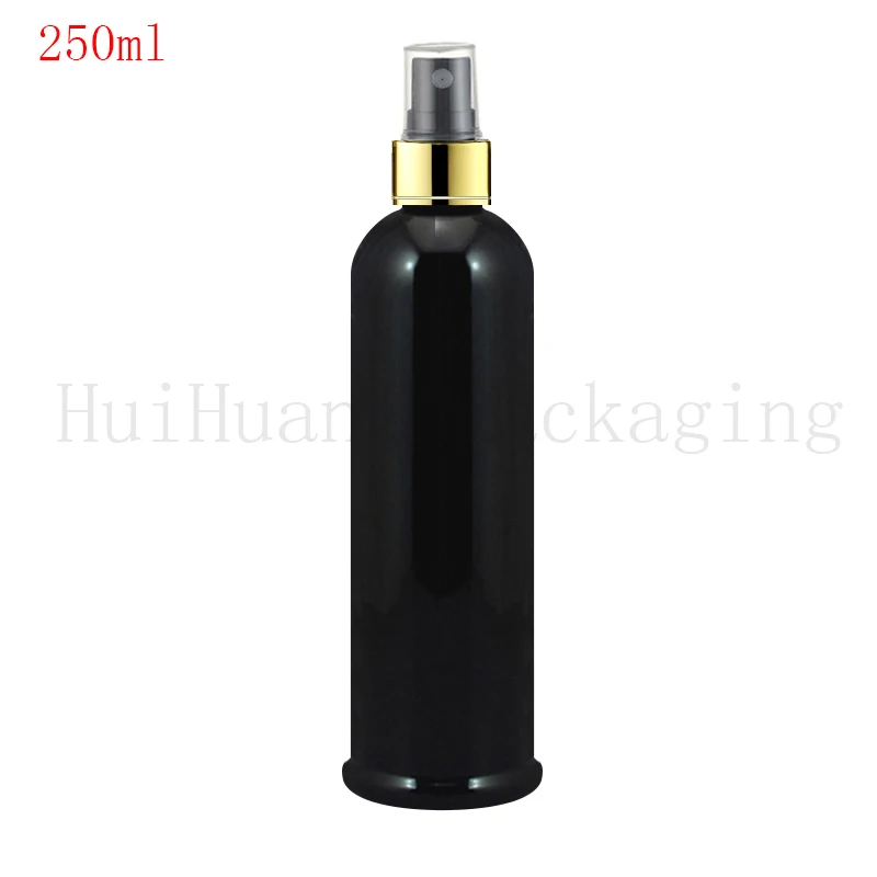 

20pcs 250ml Empty black perfume gold collar spray bottle 250ml black Plastic Bottle With Gold collar Mist Sprayer Pump Container