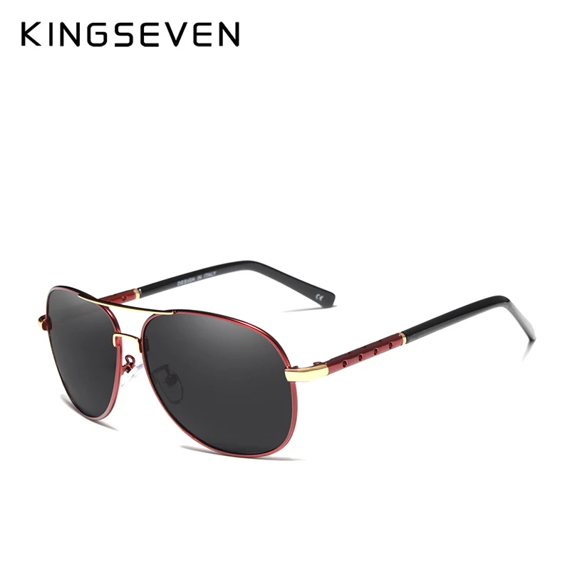 red gray KINGSEVEN, фирменный дизайн, пилот, солнцезащитные очки, мужские, поляризационные, для вождения, UV400, полый дизайн, оправа, очки, Gafas De Sol, N7371 - Цвет линз: red gray