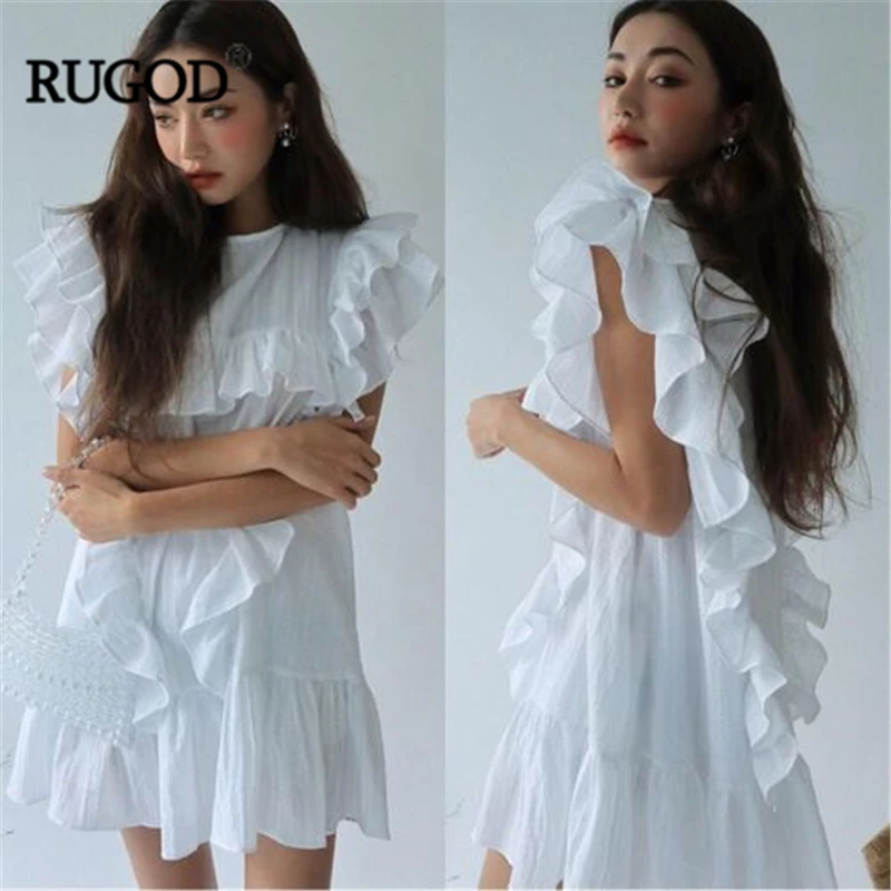 RUGOD 2019 Плиссированное цельное женское платье элегантные с коротким рукавом в