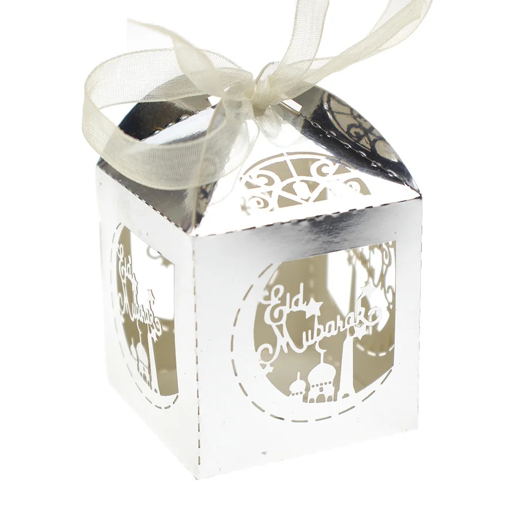 50 шт Золотой Серебряный счастливый ИД Мубарак бумажная коробка конфет Рамадан