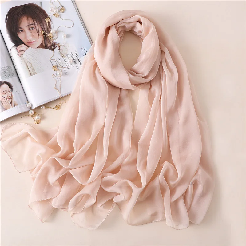 Шелковые шарфы для женщин сплошной цвет большой размер шаль шифон шарф