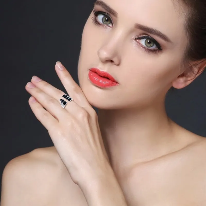 Black Awn Hygerbole 925 пробы серебряные ювелирные изделия для помолвки черная шпинель обручальные Открытые Кольца для женщин G030