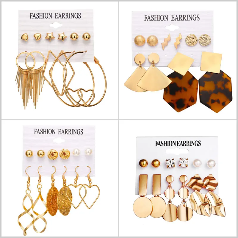 6 Пары/компл. модные серьги большие геометрические с вырезами для женщин