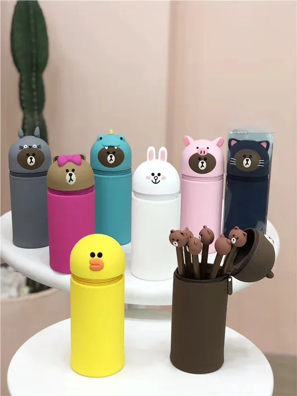 Pencil Case 3D Cartoon Cute Pen Telescopic Silicone Case Bag Multi-functional Stationery Pencil Bag