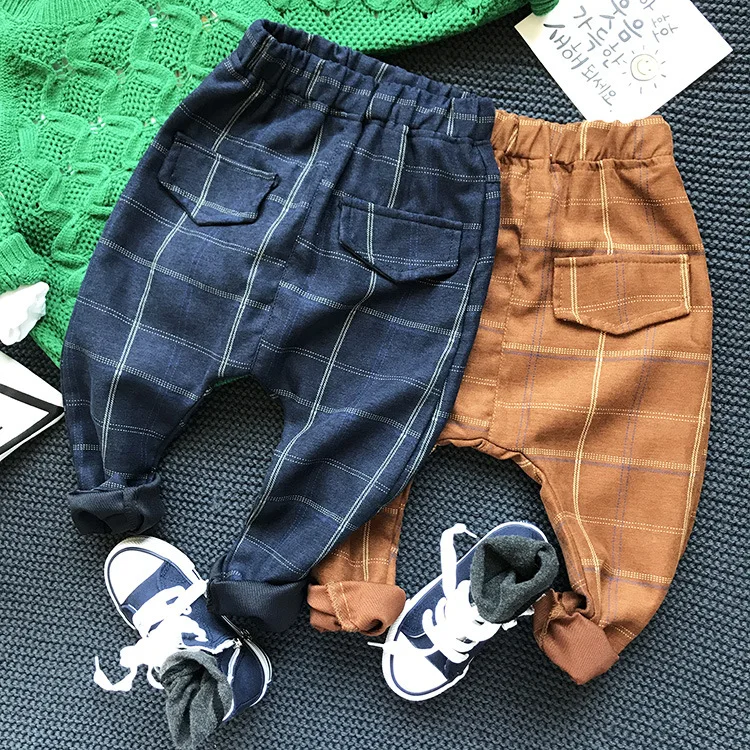 Весенне-осенние модные брюки для мальчиков Детские универсальные клетчатые