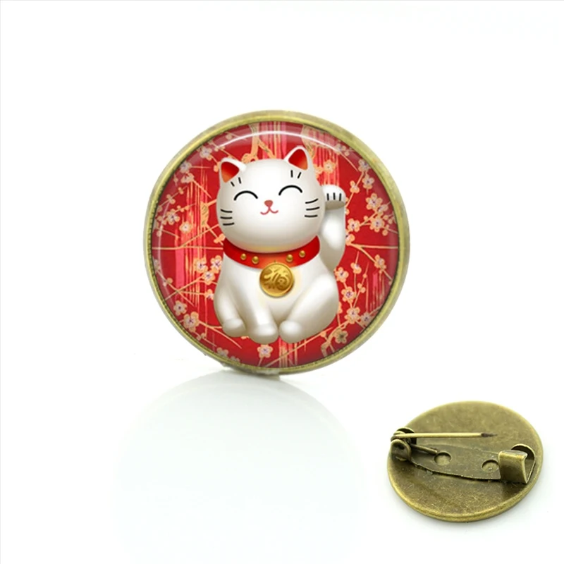 TAFREE, красные Броши Maneki Neko, на удачу, стеклянный кабошон, на булавке, для счастливого кота, ювелирные изделия,, животное, мода для мужчин и женщин, C222 - Окраска металла: c222