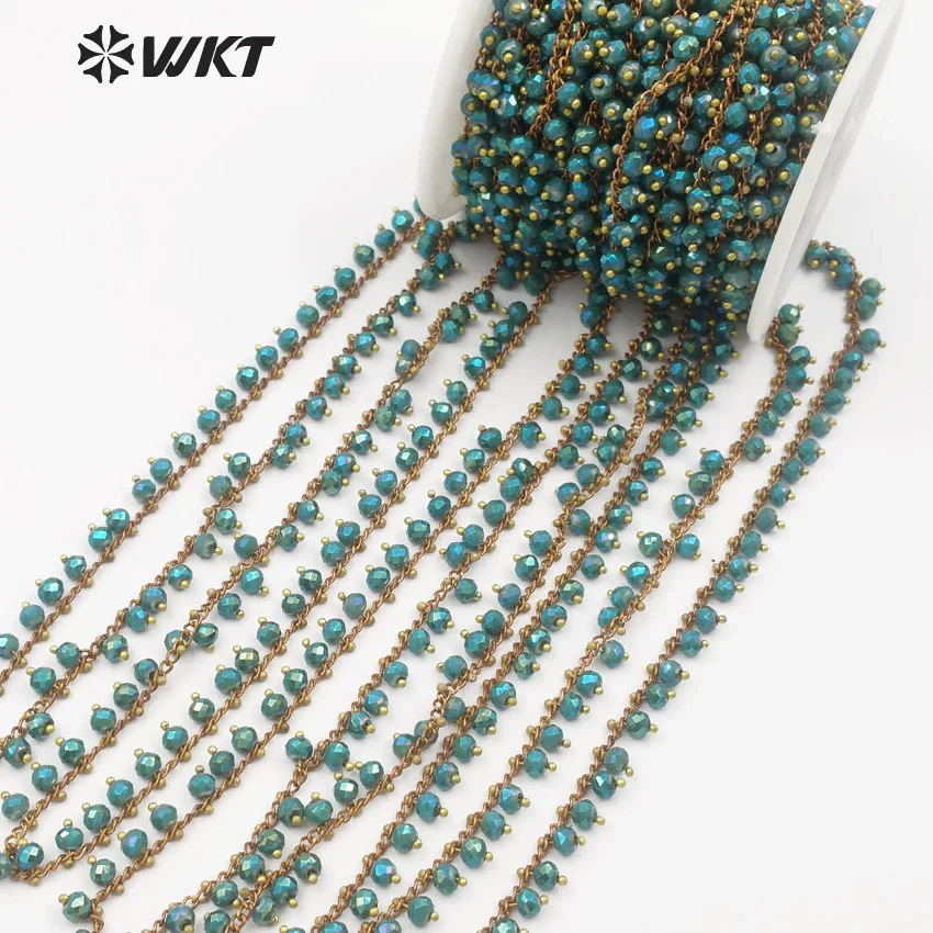 WT-RBC066 WKT блестящий зеленый цвет четки цепи 3*4 мм граненые шарики с медной