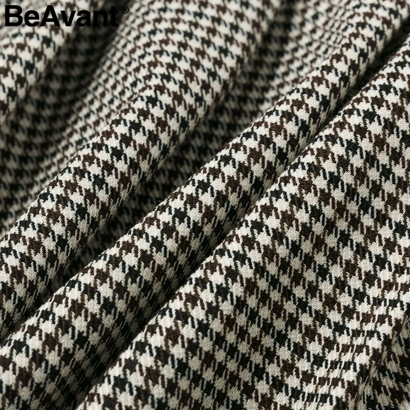 BeAvant винтажное клетчатое женское офисное платье осенний двубортный Блейзер плиссированное платье с длинным рукавом женское вечернее платье верхняя одежда