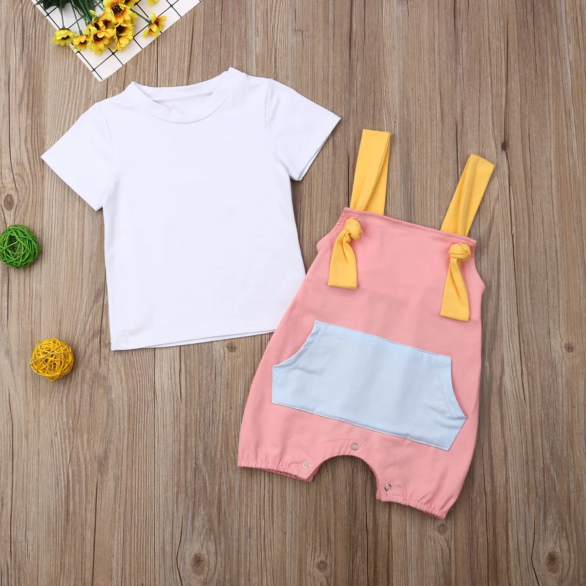 3pcs New Infant Kids Baby Girls Boys Clothes Sets Solid T-Shirts Tops+Overalls Shorts+Hats Cartoon | Детская одежда и обувь