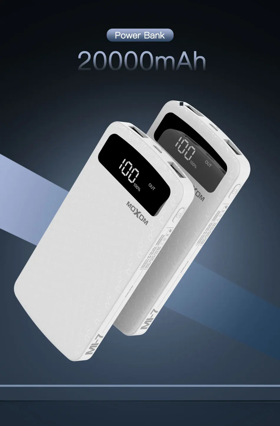 MOXOM power Bank 20000 мАч USB power Bank портативный внешний аккумулятор зарядное устройство USB power bank для Xiaomi Mi 9 iPhone power bank