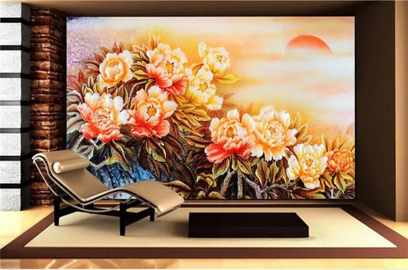 Пользовательские 3D фото комнаты обои росписи HD Цвет пион Фото Диван ТВ фон